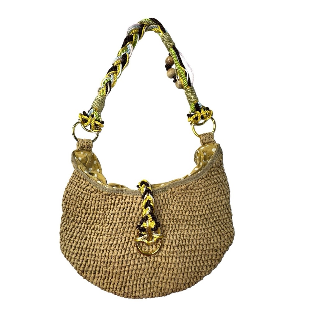 Braciano Woven Crocheted Straw Lined Braided Handle Boho Shoulder Bag